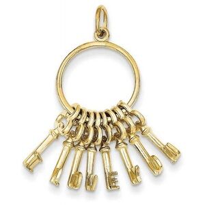 Solid 14k Gold Love Keys Charm Pendant